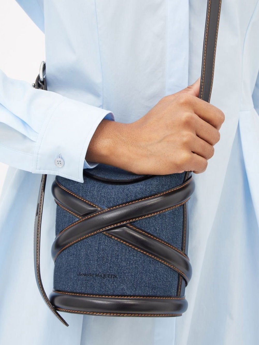 McQueen denim and leather crossbody bag NWT